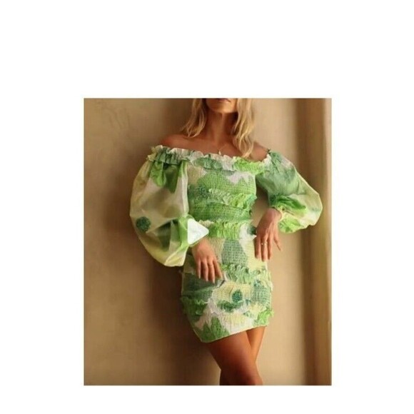 Sabo Mini Dress Women Berlyn Shirred Ruffle Party Vacation 90s Y2K - Picture 11 of 12